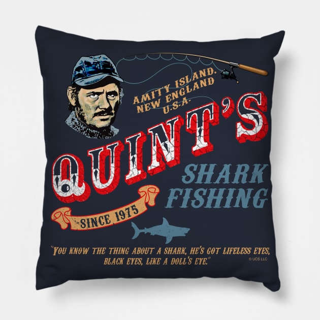 Quint's Shark Fishing Wood (Universal © UCS LLC) Pillow by Alema Art