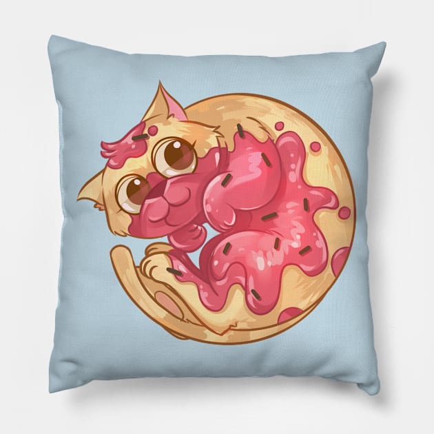Strawberry Donut Cat Pillow by Claire Lin