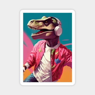 Cool Funny Dinosaur T-Rex Listen to Music Painting Magnet