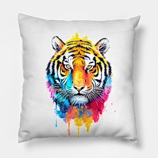 Tiger Wild Nature Animal Colors Paint Pillow