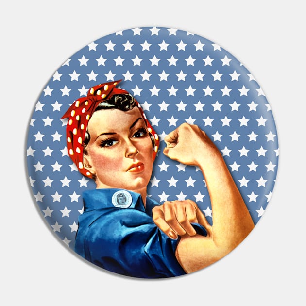 Rosie the Riveter- USA Starred on Blue background pattern Design Pin by best-vibes-only