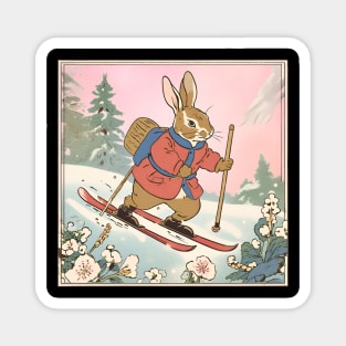 Funny Skiing Lover Skiing Rabbit Going on a Ski Holiday in Snow Magnet