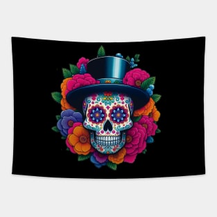 Sugar Skull Art - Top Hat Skull Tapestry