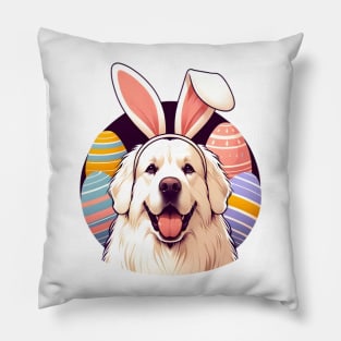 Slovensky Cuvac with Bunny Ears Enjoys Easter Morning Pillow