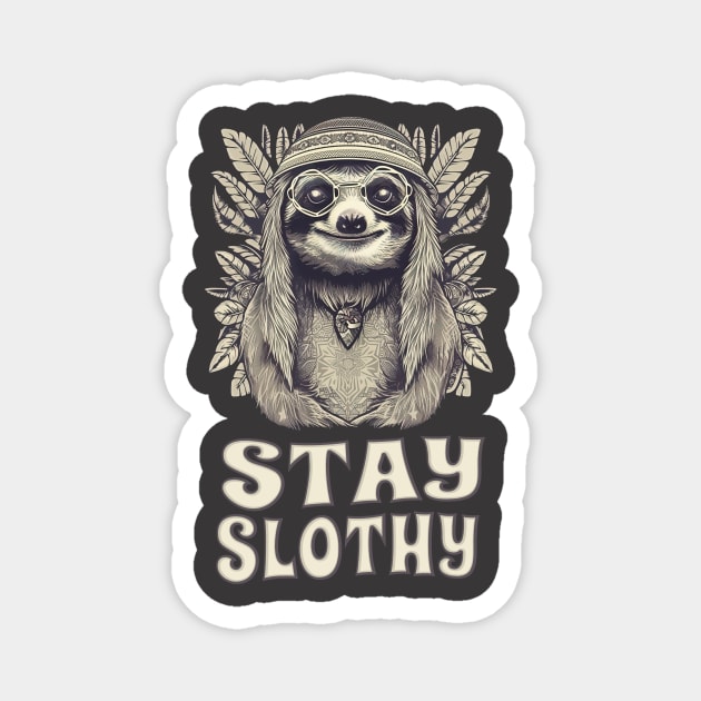 Stay Slothy Funny Hippie Cute Sloth Magnet by Foxxy Merch