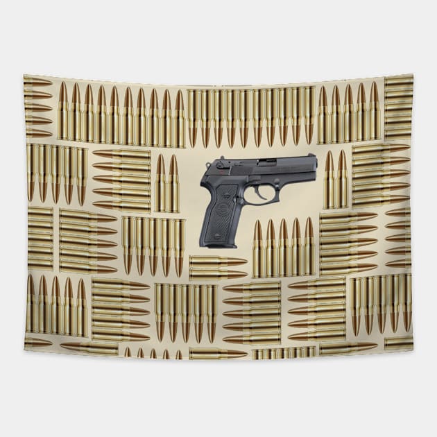 Gun and bullets Tapestry by Gaspar Avila