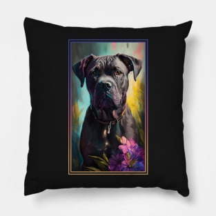 Cane Corso Dog Vibrant Tropical Flower Tall Digital Oil Painting Portrait 3 Pillow