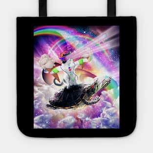 Lazer Rave Space Cat Riding Turtle Eating Ice Cream Tote