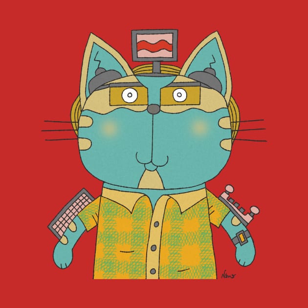 Cat Goof Computer Gamer Nerd by Ananamorph Art @PeculiarPeaks Nana Totem Wolfe