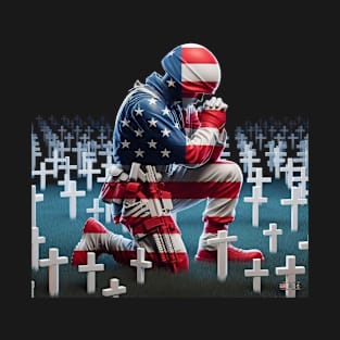 American Military Soldier and USA Flag by focusln T-Shirt