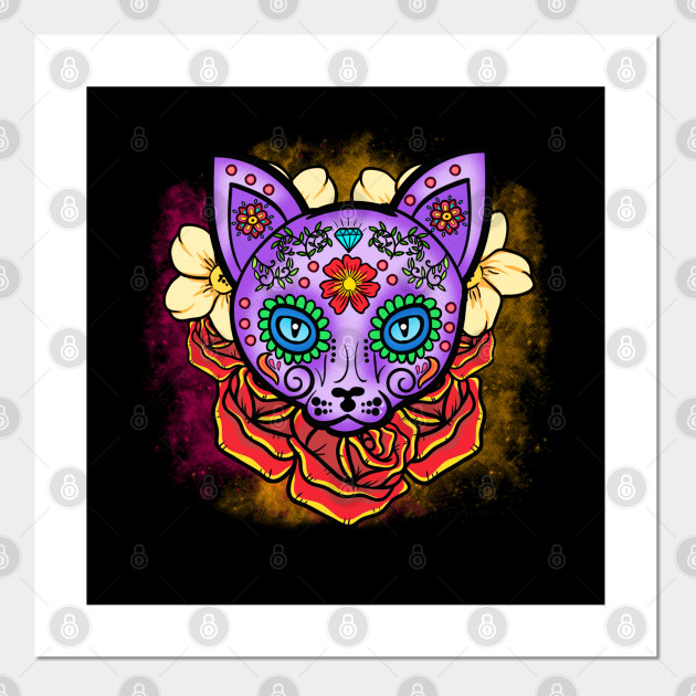 Sugar Skull Cat Dia De Los Muertos Beautiful Sugar Skull Cat Dia