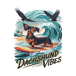 Majestic Dachshund Dog Catching a Wave Surfing T-Shirt