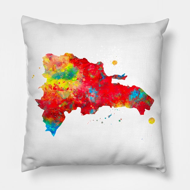 Dominican Republic Map Watercolor Painting Pillow by Miao Miao Design