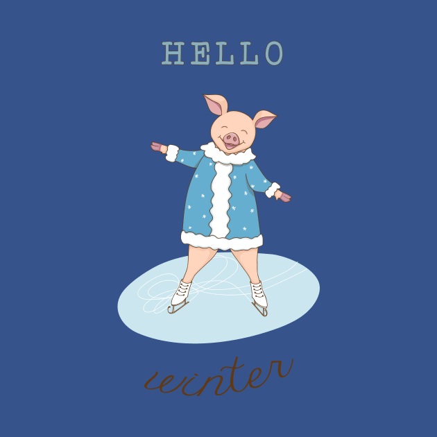 hello winter with cute piggy by Alina