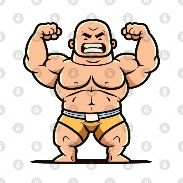 Cute illustration of a body builder flexing muscles by Quixar