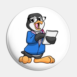 Penguin as Secretary with Glasses Pen and Note Pin