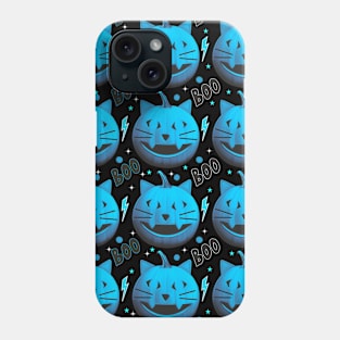 Pumpkin cat Halloween pattern blue Phone Case