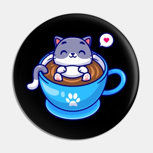 Cute Cat Sleeping In Coffee Cup Cartoon Pin