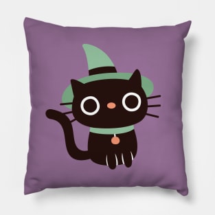 Cute Black Cat With Witches Hat Pillow