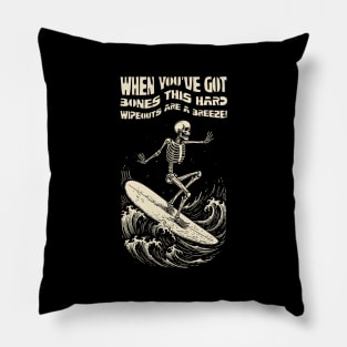 When You've Got Bones This Hard Wipeouts are a Breeze Vintage Surfing Skeleton Print Pillow