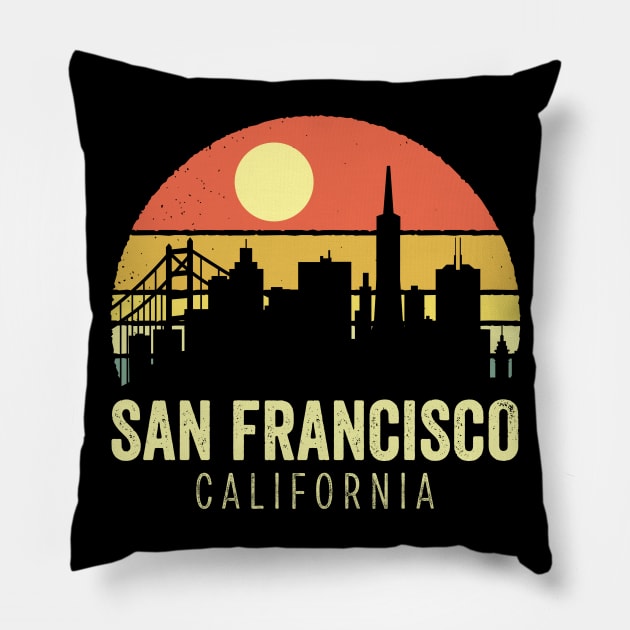 San Francisco California Vintage Sunset Pillow by DetourShirts