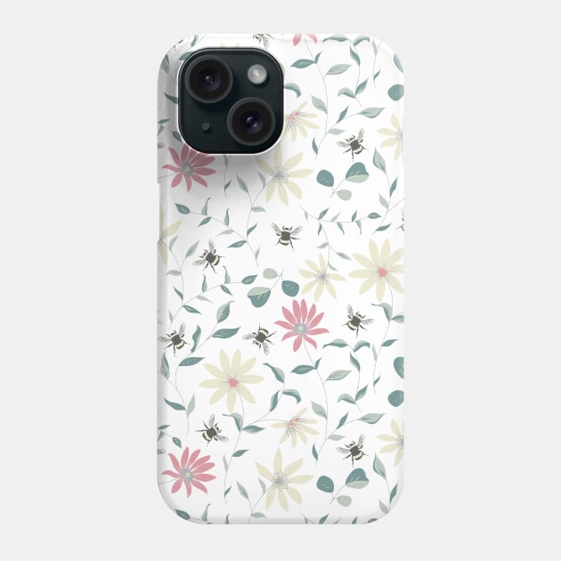 Floral Bee Print Phone Case by LThomasDesigns