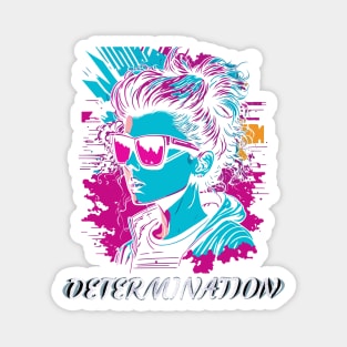 Young adult girl wearing sunglasses - T-shirt design - Retrofuturism, vector, 2D - Flat punk rock, graffiti - Determination. Magnet