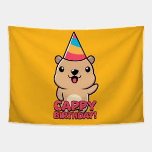 Cappy Birthday! Cute Capybara Cartoon Tapestry