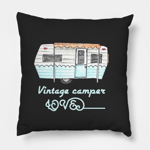 Vintage camper love Pillow by artsytee