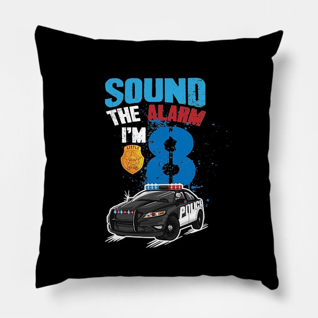 Kids Police Car 8th Birthday Gift Boy Sound The Alarm I'm 8 Pillow by captainmood