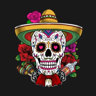 Sugar Skull Mexican Man Senor Calavera Dia De Los Muertos T-Shirt