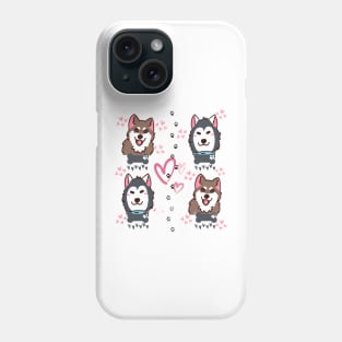 4 Husky Dogs with Hearts Phone Case