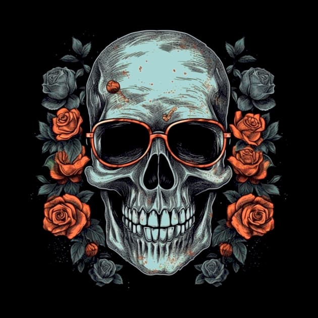 Cool Hipster Skull with Glasses and Roses by Unelmoija