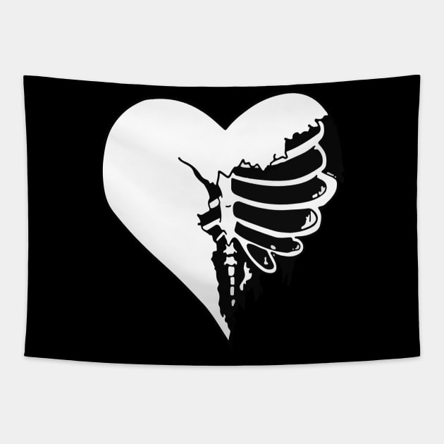 Skeleton Heart Emo Love Gothic Grunge Tattoo skull Halloween Tapestry by Prolifictees