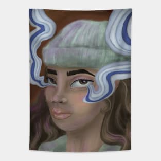 Smokey Girl in Beanie Tapestry