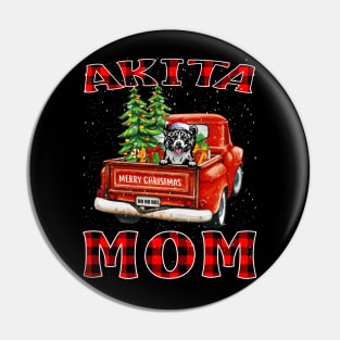 Christmas Akita Mom Santa Hat Truck Tree Plaid Dog Mom Christmas Pin