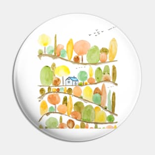 autumn trees and  landscape watercolor Pin