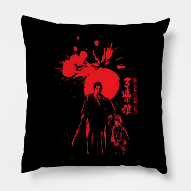 Japanese Wolf and Cub Pillow by Sparkledoom