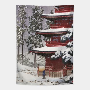 Saishoin Temple in Snow at Hirosaki by Kawase Hasui Tapestry