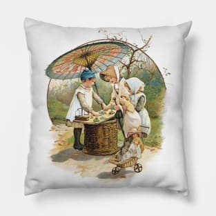 Victorian children playing shops Pillow