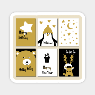 Merry Christmas cards 2 - black, white and gold Magnet