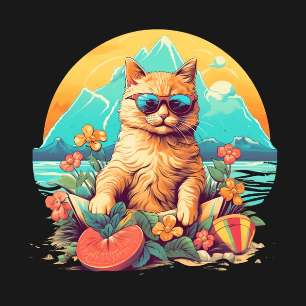 Summer Beach Cat with Sunglasses by MetaBrush