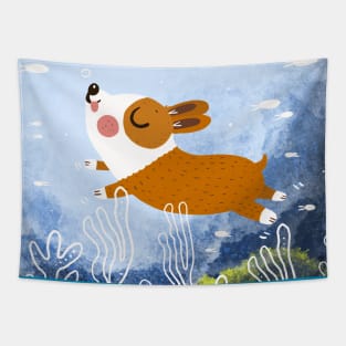 Underwater corgi Tapestry