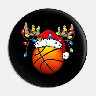 Basketball With Santa Hat Reindeer Antlers Christmas Lights Pin