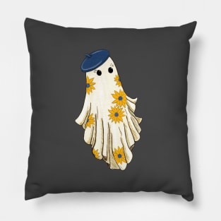 Sunflower Ghost in a Beret Pillow