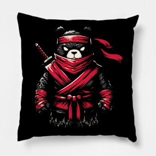 Cool Ninja Bear Japanese Retro Vintage Style Pillow