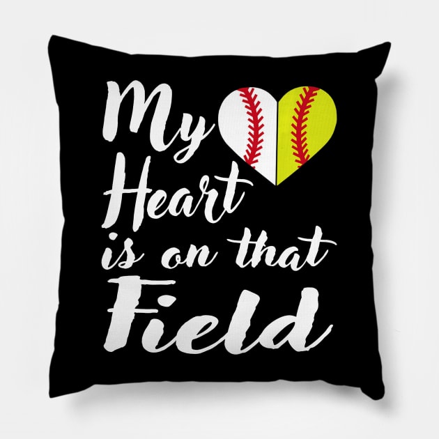 My Heart is on That Field Baseball Shirt Softball Mom Pillow by Chicu