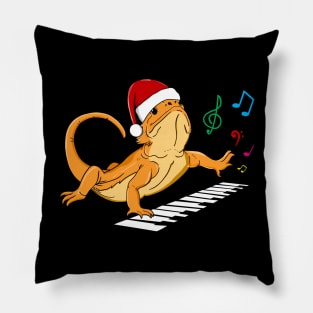 Cute Bearded Dragon Christmas Hat Playing Piano Pillow