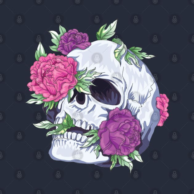 Skull and Peonies Sugar Tattoo Style by Kali Space