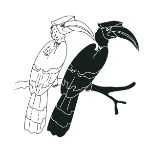 monochrome illustration of a pair of hornbills T-Shirt